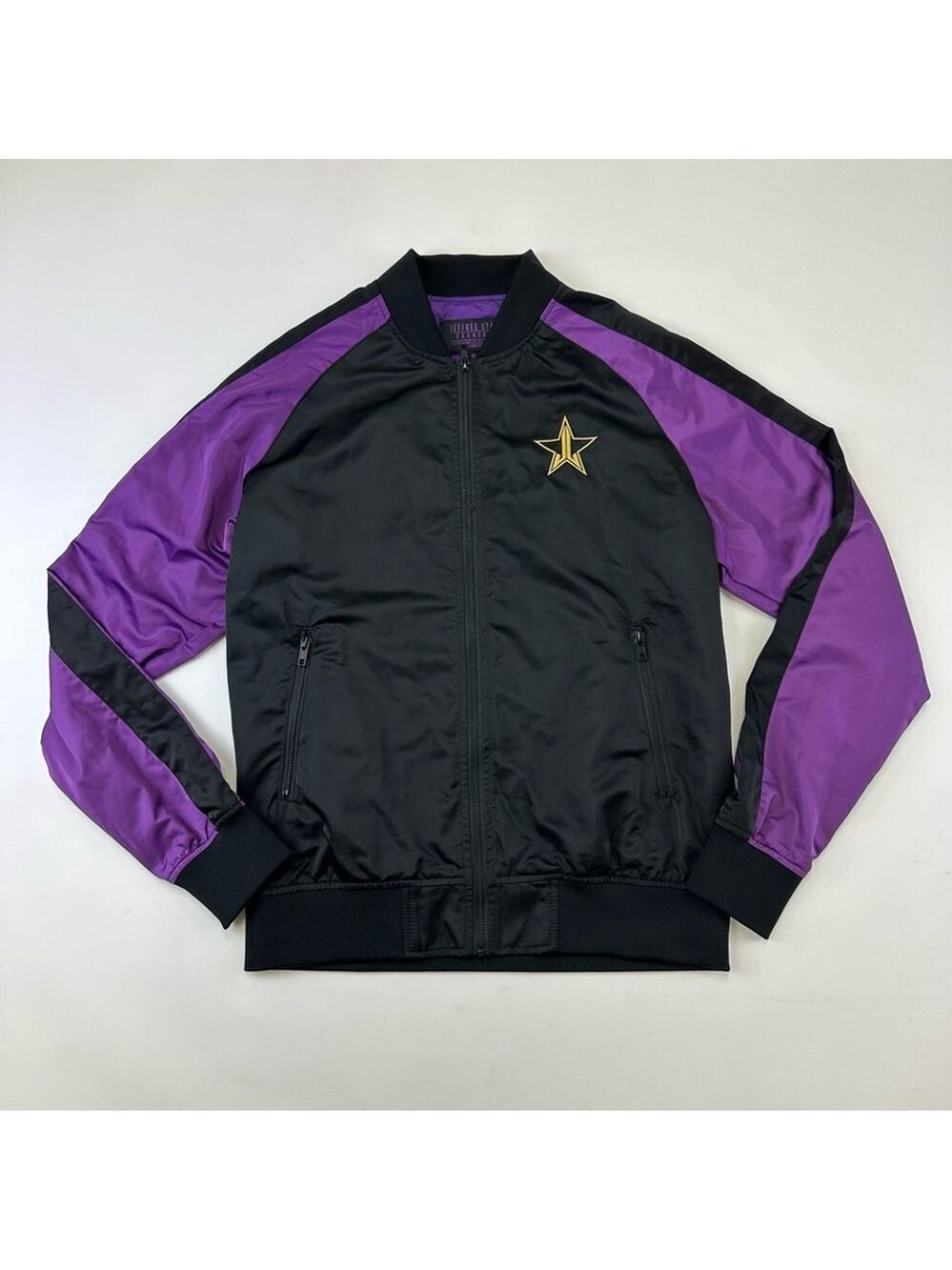 Jeffree Star Bloodlust satin bomber jacket Black Purple crown star embroidered S